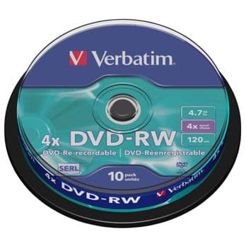 Foto: 1x10 Verbatim DVD-RW 4,7GB 4x Speed, matt silver Cakebox