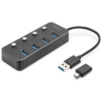 Foto: DIGITUS USB 3.0 Hub, 4-port schaltbar, Aluminium Gehaeuse