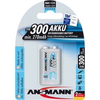 Foto: 1 Ansmann maxE NiMH Akku 300 9V-Block 270 mAh         5035453