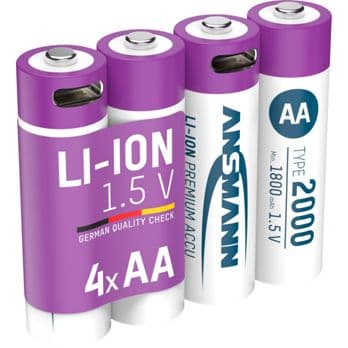 Foto: 1x4 Ansmann Lithium Akku Mignon AA 1800mAh + Ladekabel 1312-0036