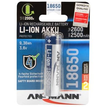 Foto: Ansmann Li-Ion 18650 2600mAh 3,6V Akku 9,36Wh       1307-0000