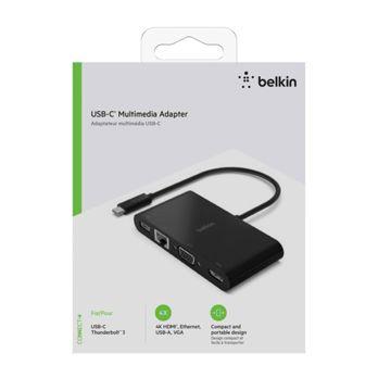 Foto: Belkin USB-C auf Gigabit-Ethern. HDMI/VGA/USB-A-Adapter, schwarz