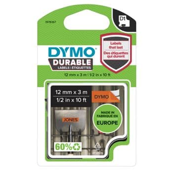 Foto: Dymo D1 Vinylband High Perf. 12 mm x 3 m schwarz auf orange