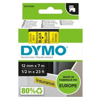 Foto: Dymo D1 Schriftband 12 mm x 7 m schwarz auf gelb           45018