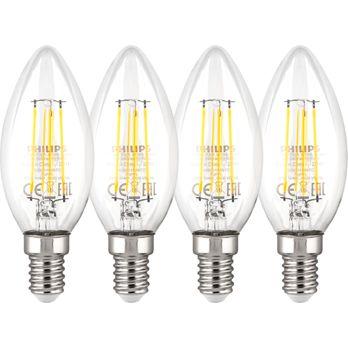 Foto: Philips LED Lampe E14 4er Set 40W 2700K Filament Kerzenform