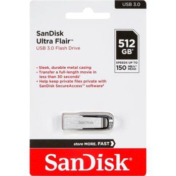 Foto: SanDisk Cruzer Ultra Flair 512GB USB 3.0 150MB/s  SDCZ73-512G-G46