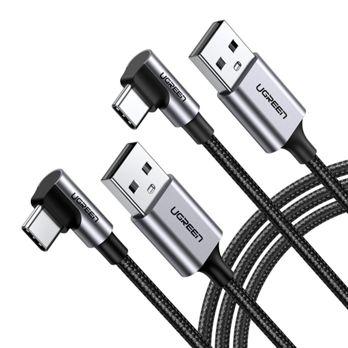 Foto: 2x1 UGREEN Angled USB-C To USB-A Data Cable Black 2M