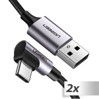 Foto: 2x1 UGREEN Angled USB-C To USB-A Data Cable Black 1M