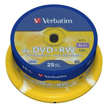 Foto: 1x25 Verbatim DVD+RW 4,7GB 4x Speed, matt silver
