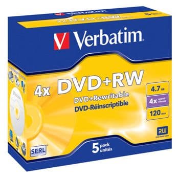 Foto: 1x5 Verbatim DVD+RW 4,7GB 4x Speed, matt silver Jewel Case