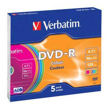 Foto: 1x5 Verbatim DVD-R 4,7GB Colour 16x Speed, Slim Case
